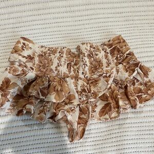 Free People Floral Ruffle Skort in Brown and Cream
